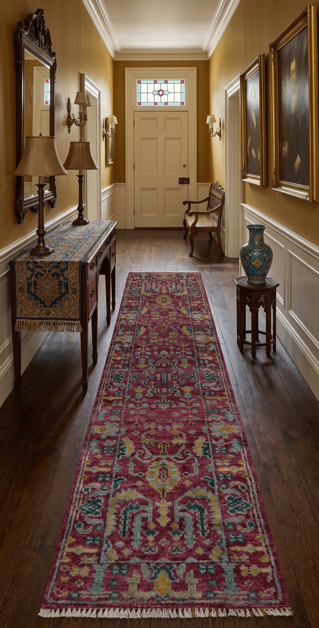 Custom Made Runner Traditional Maroon Hand Knotted Wool Rug