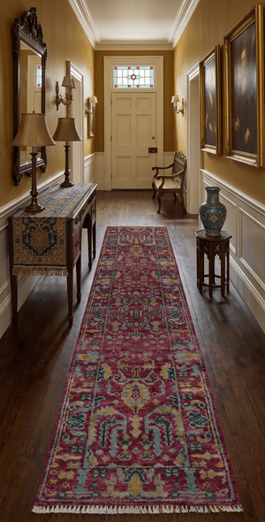 Custom Made Runner Traditional Maroon Hand Knotted Wool Rug