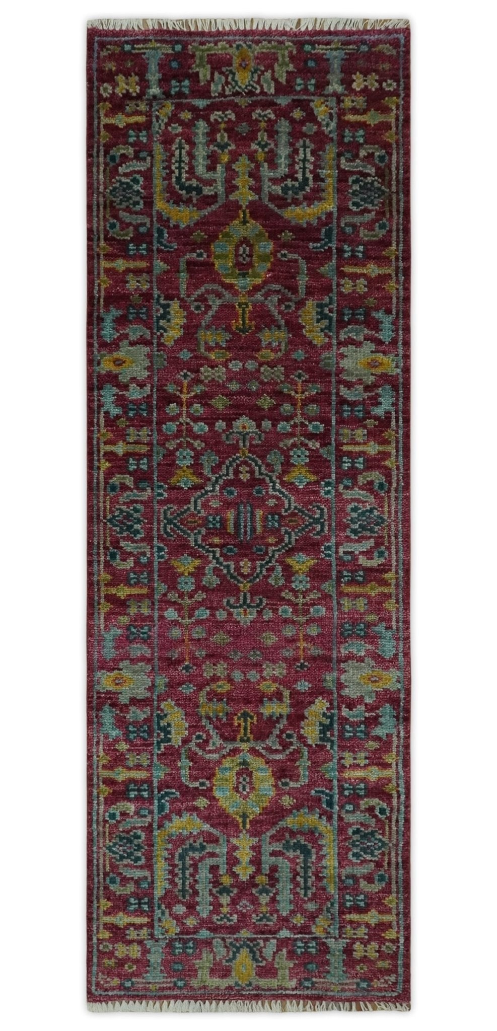 Custom Made Runner Traditional Maroon Hand Knotted Wool Rug