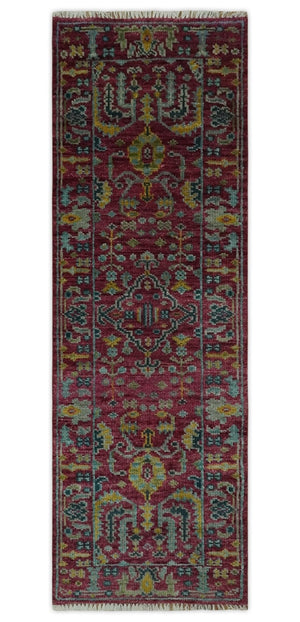 Custom Made Runner Traditional Maroon Hand Knotted Wool Rug
