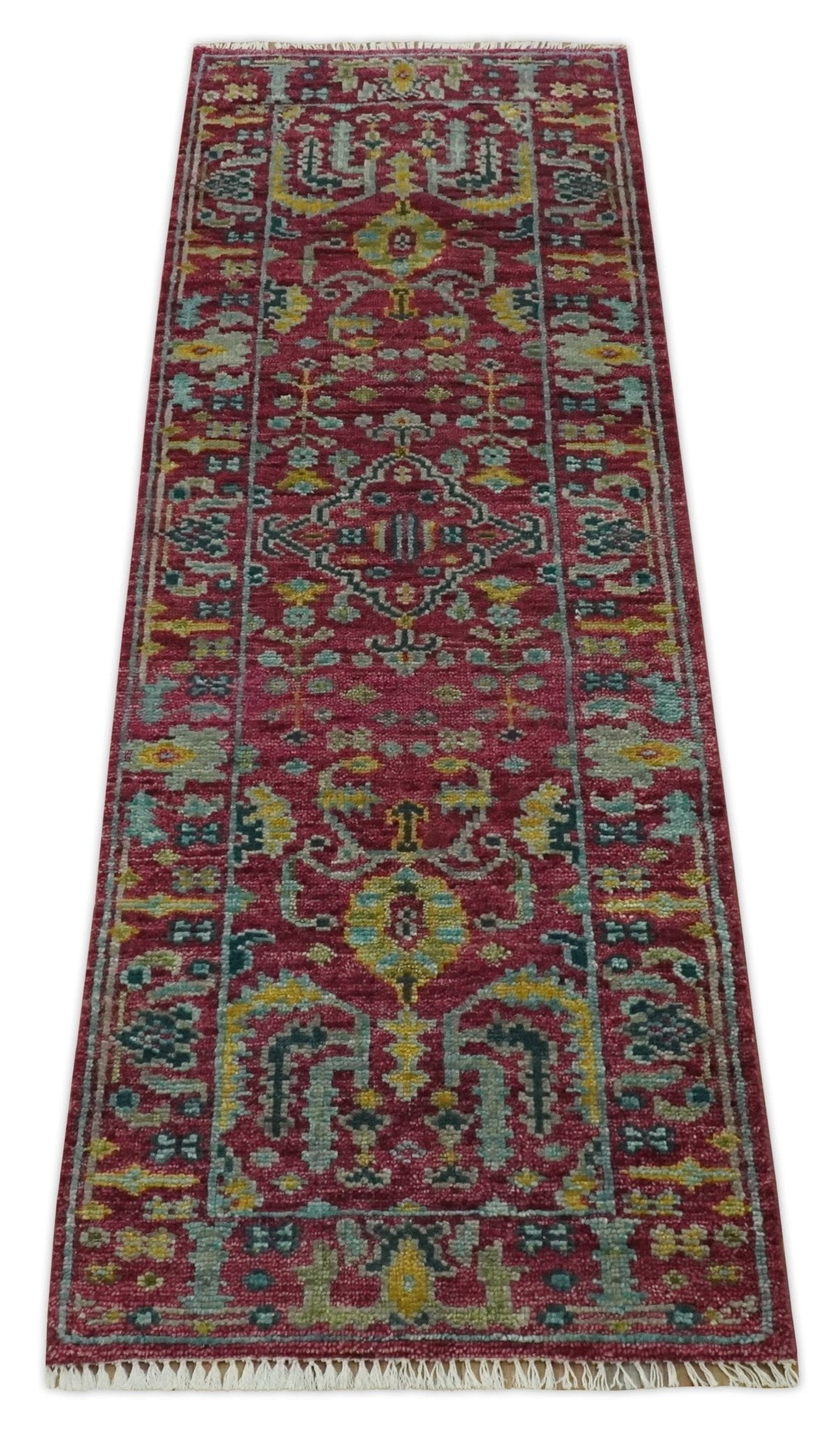 Custom Made Runner Traditional Maroon Hand Knotted Wool Rug