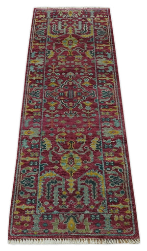Custom Made Runner Traditional Maroon Hand Knotted Wool Rug