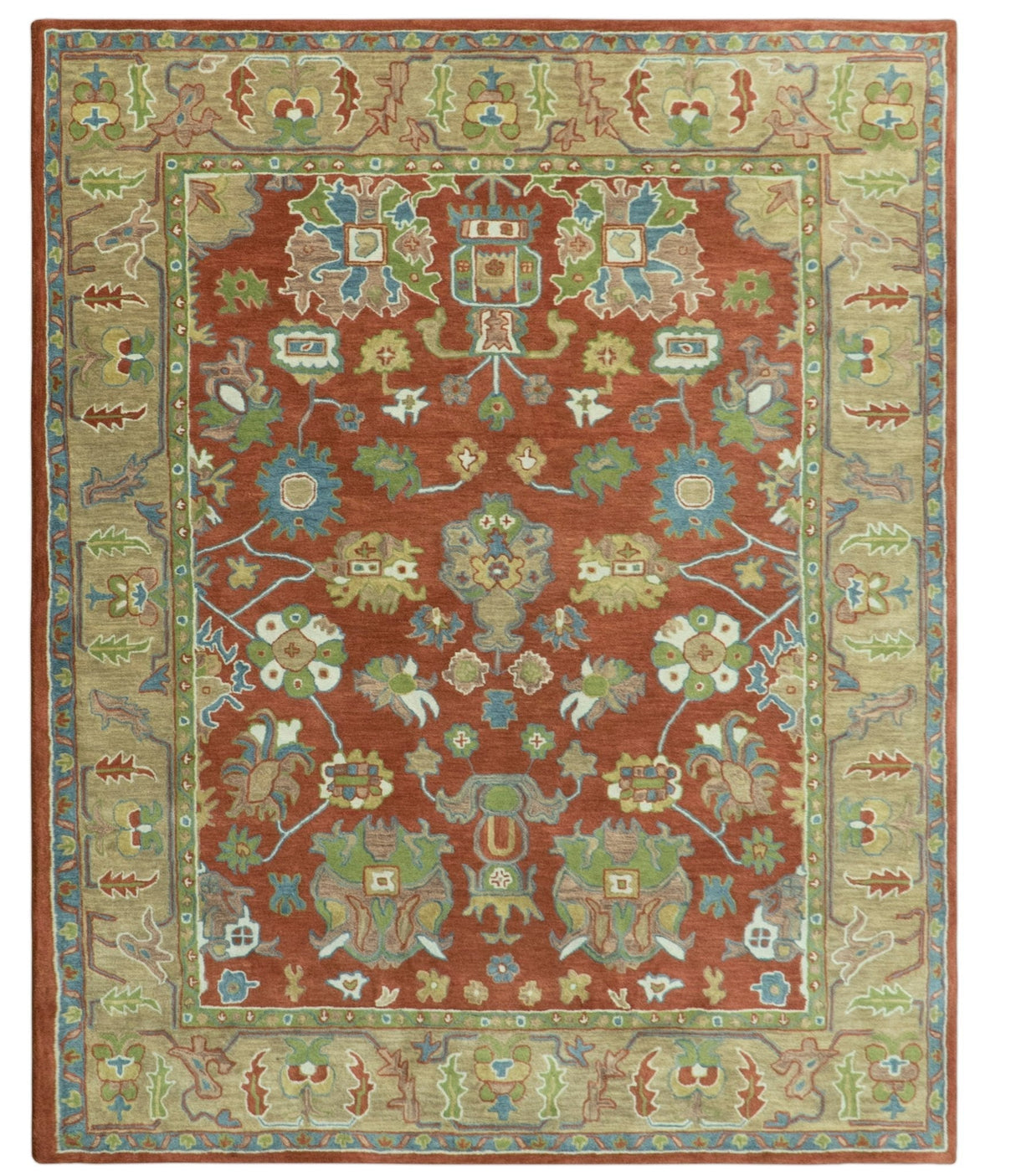 Custom Made Rust And Beige Traditional Oushak Design Hand Tufted 8x10 Wool Rug