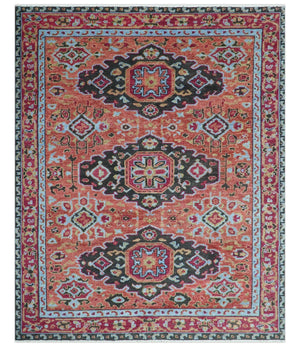 Custom Made Rust And Black Traditional Medallions Design Hand Knotted Wool Rug