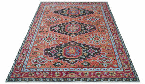 Custom Made Rust And Black Traditional Medallions Design Hand Knotted Wool Rug