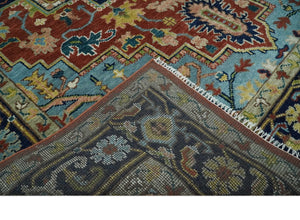 Custom Made Rust and Blue Traditional Medallion Hand Knotted Wool Area Rug
