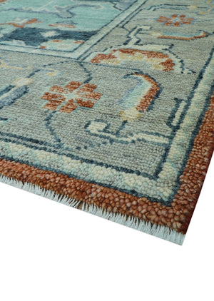 Custom Made Rust And Blue Traditional Serapi Design Hand Knotted Wool Rug