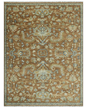 Custom Made Rust, Beige And Blue Traditional Hand Knotted wool rug
