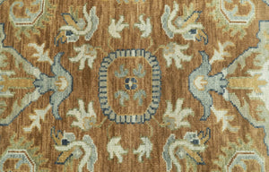 Custom Made Rust, Beige And Blue Traditional Hand Knotted wool rug