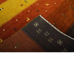 Custom Made Rust, Brown, Gold and Charcoal Geometrical Stripes Design wool area rug