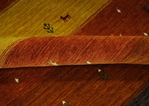 Custom Made Rust, Brown, Gold and Charcoal Geometrical Stripes Design wool area rug