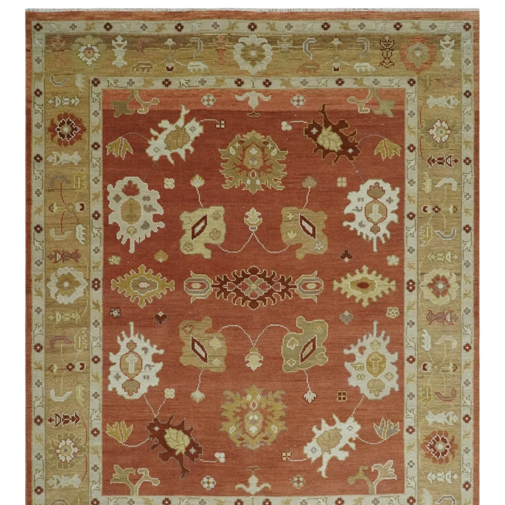 Custom Made Rust, Ivory and Beige Hand Knotted Traditional Oushak Multi Size Wool Area Rug