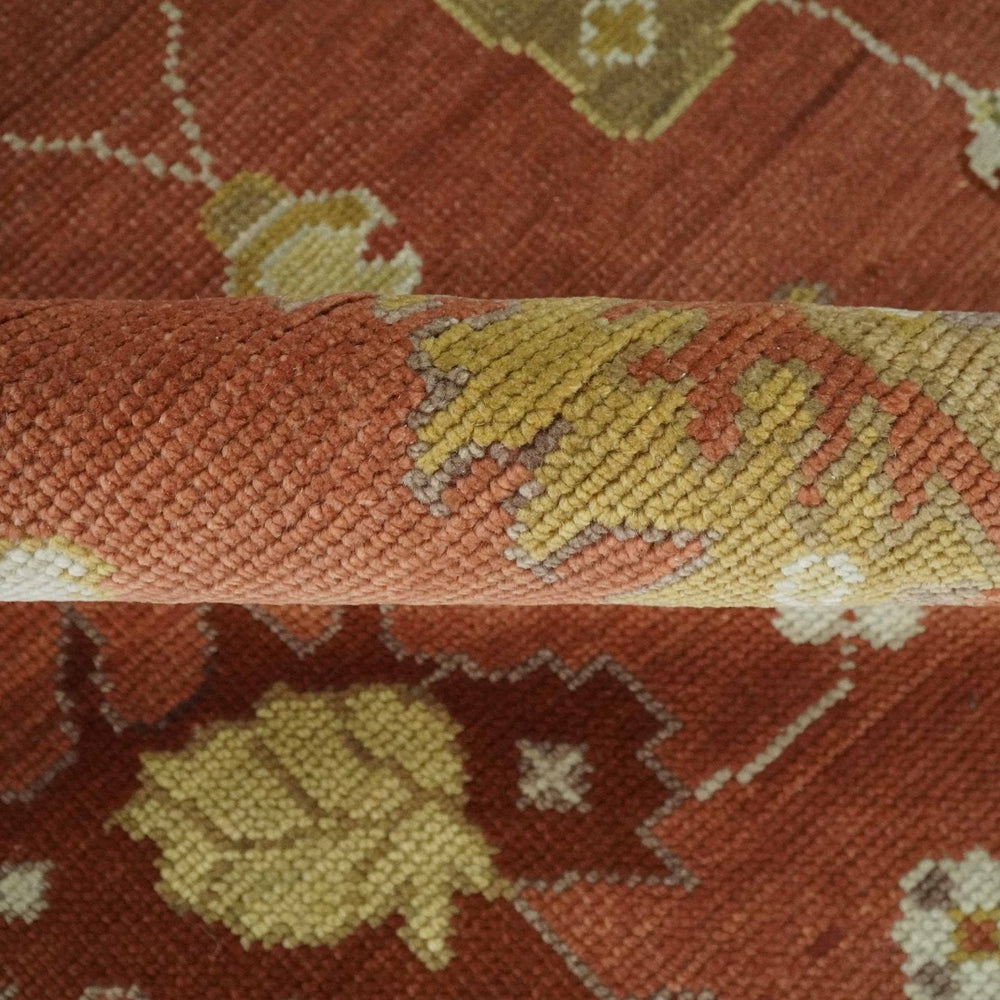 Custom Made Rust, Ivory and Beige Hand Knotted Traditional Oushak Multi Size Wool Area Rug