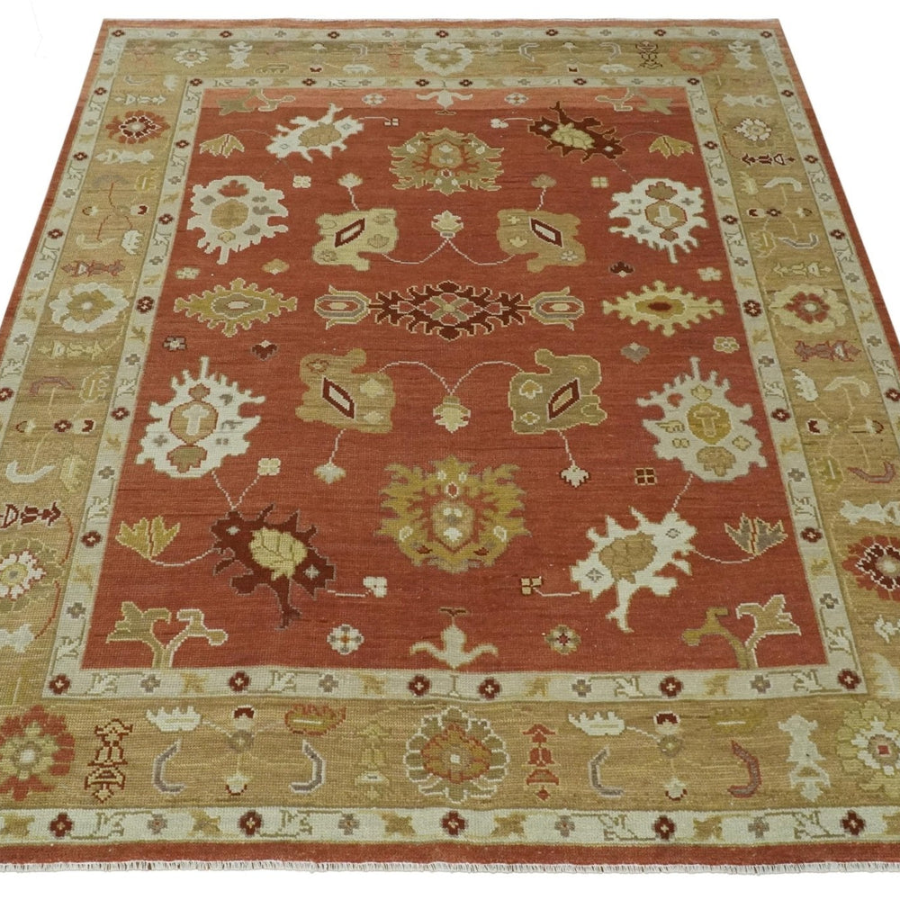 Custom Made Rust, Ivory and Beige Hand Knotted Traditional Oushak Multi Size Wool Area Rug
