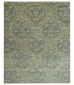 Custom Made Silver, Pink And Brown Floral Motifs Design Hand Knotted wool area rug