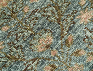 Custom Made Silver, Pink And Brown Floral Motifs Design Hand Knotted wool area rug
