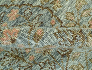 Custom Made Silver, Pink And Brown Floral Motifs Design Hand Knotted wool area rug