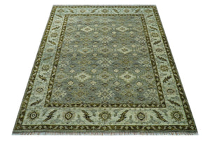 Custom Made Silver Traditional Heriz Design Hand Knotted wool area rug