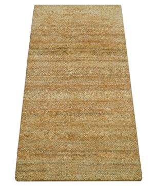 Custom Made Solid Design Camel Hand Knotted Wool Area Rug