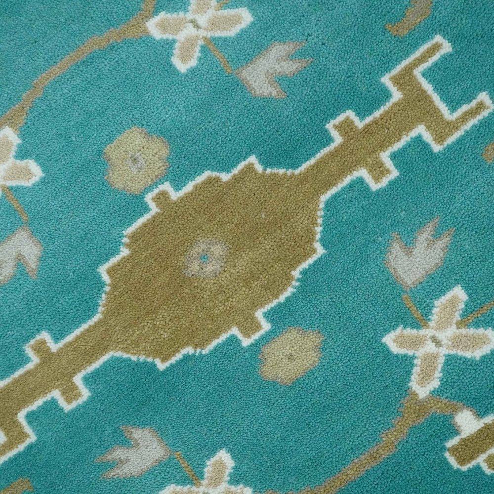 Custom Made Teal and Ivory Hand knotted Oriental Oushak Multi Size wool Area Rug