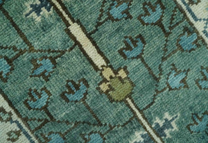 Custom Made Teal And Ivory Tree of life Hand Knotted Runner Rug