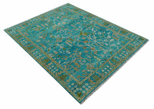 Custom Made The Plants and Roots Blue Hand Knotted Traditional Wool Area Rug