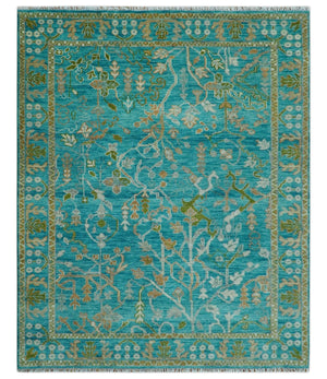 Custom Made The Plants and Roots Blue Hand Knotted Traditional Wool Area Rug
