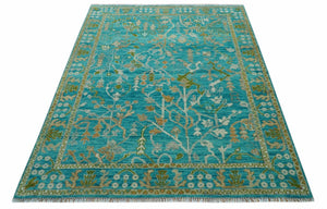 Custom Made The Plants and Roots Blue Hand Knotted Traditional Wool Area Rug