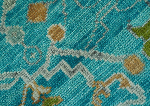 Custom Made The Plants and Roots Blue Hand Knotted Traditional Wool Area Rug