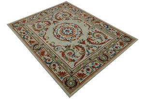 Custom Made Traditional Aubusson Design Beige And Brown Hand Tufted Wool Area Rug