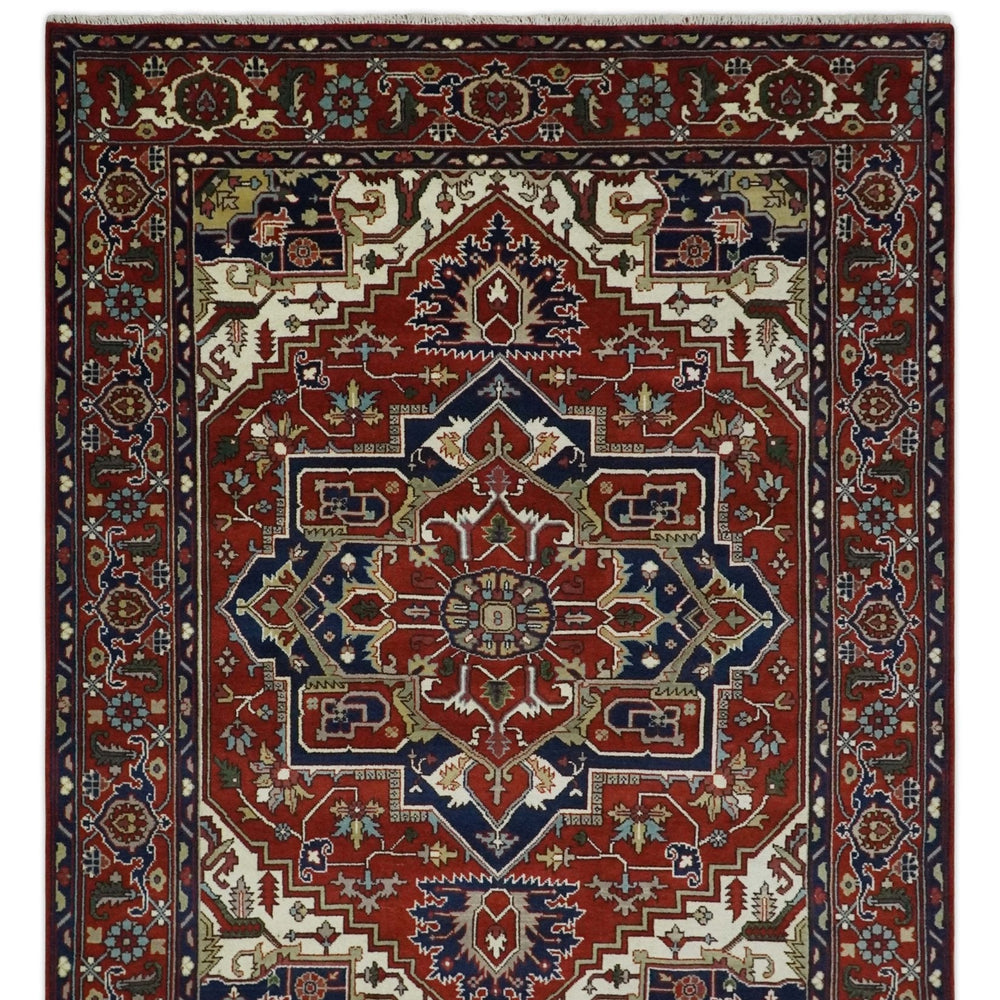 Custom Made Traditional Brown, Ivory and Blue Hand knotted Multi Size wool Area Rug