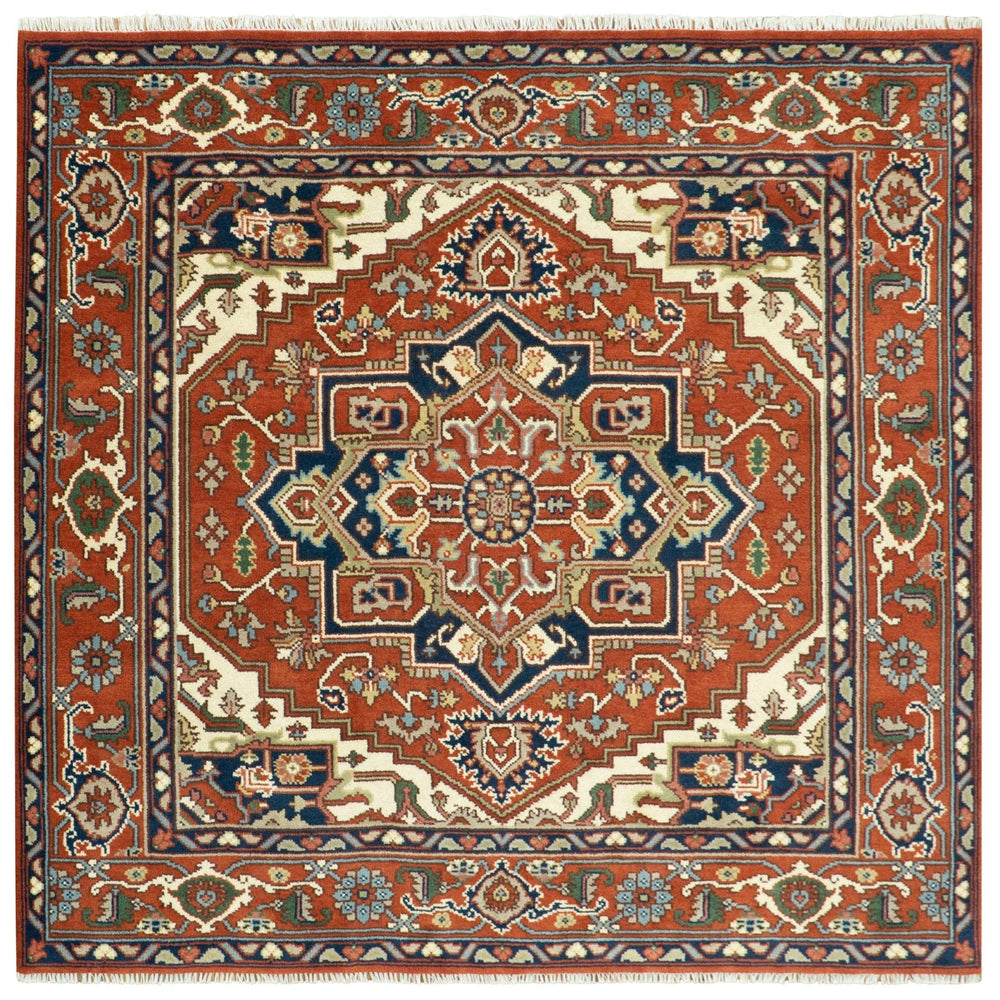 Custom Made Traditional Brown, Ivory and Blue Hand knotted Multi Size wool Area Rug