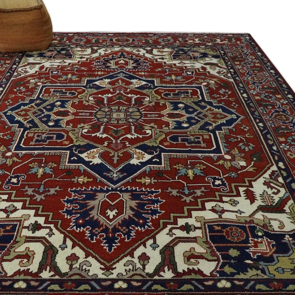 Custom Made Traditional Brown, Ivory and Blue Hand knotted Multi Size wool Area Rug