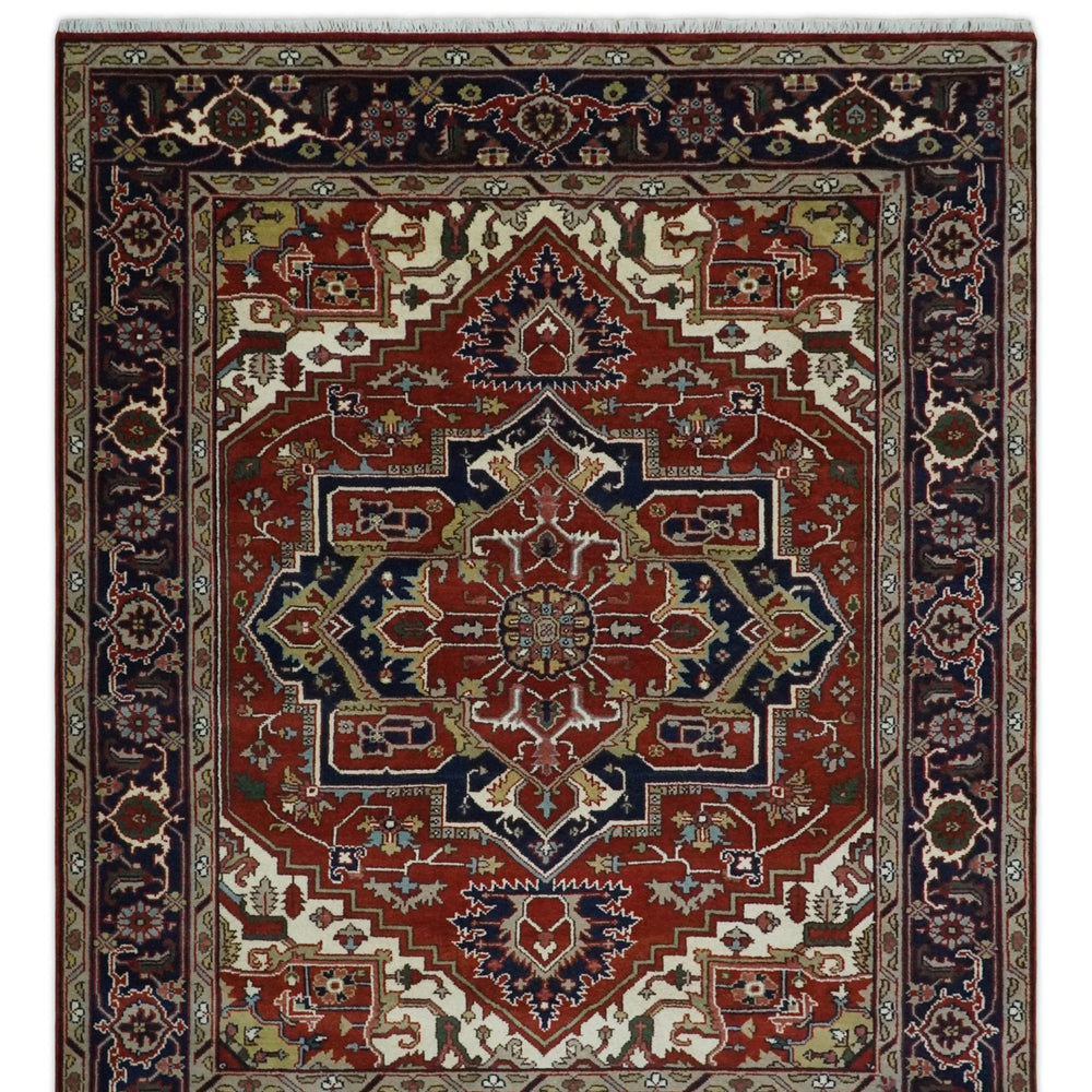 Custom Made Traditional Brown, Ivory and Blue Hand knotted Multi Size wool Area Rug