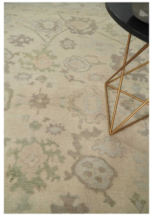 Custom Made Traditional Camel and Silver Antique Style Oushak Hand knotted Wool Area Rug