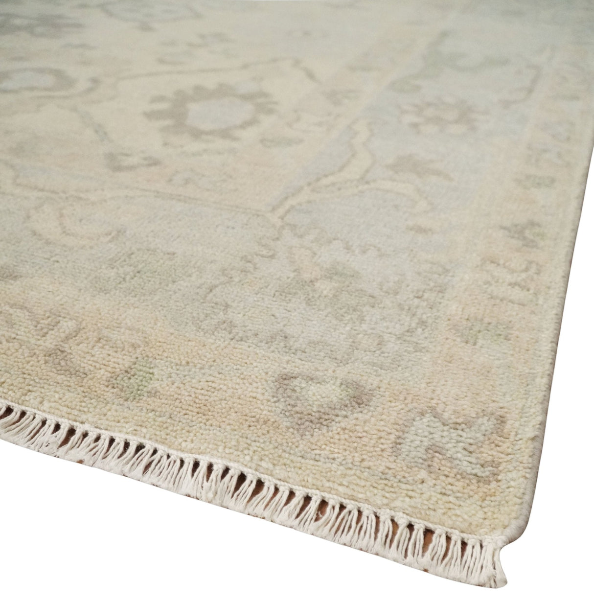 Custom Made Traditional Camel and Silver Antique Style Oushak Hand knotted Wool Area Rug