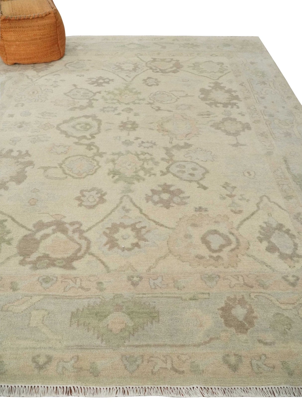 Custom Made Traditional Camel and Silver Antique Style Oushak Hand knotted Wool Area Rug
