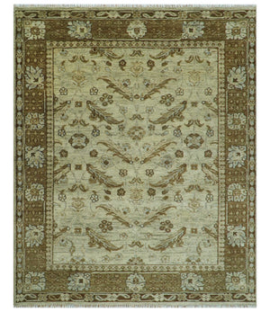 Custom Made Traditional Design Beige And Brown Hand Knotted wool area rug