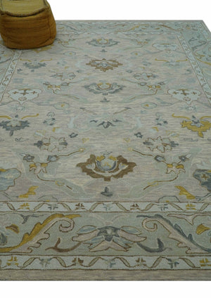 Custom Made Traditional Design Beige Peach Hand Tufted Wool Area Rug
