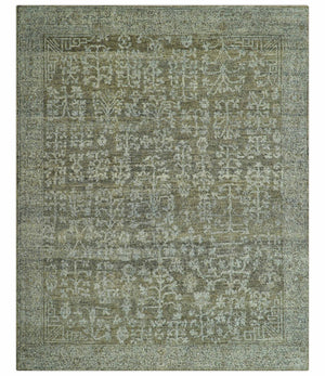 Custom Made Traditional Design Olive Hand Knotted Wool Area Rug