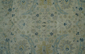 Custom Made Traditional Distressed Blue And Beige Hand Knotted wool area rug