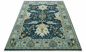 Custom Made Traditional Donegal Design Blue Hand Knotted wool area rug