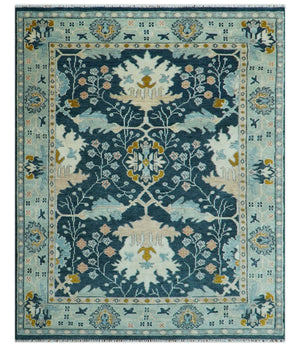 Custom Made Traditional Donegal Design Blue Hand Knotted wool area rug