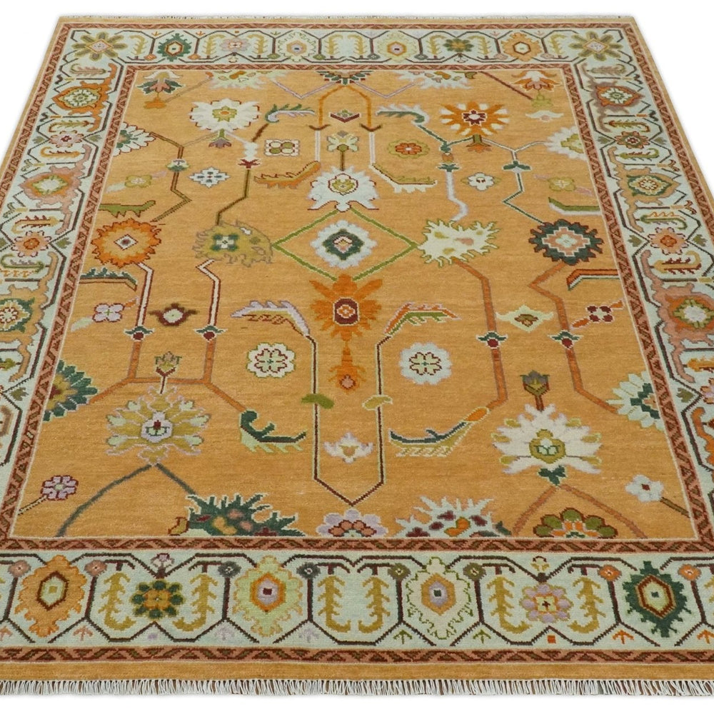 Custom Made Traditional Floral Dark Peach and Ivory Hand knotted Multi Size wool Area Rug