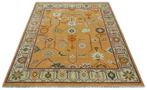 Custom Made Traditional Floral Dark Peach and Ivory Hand knotted Multi Size wool Area Rug