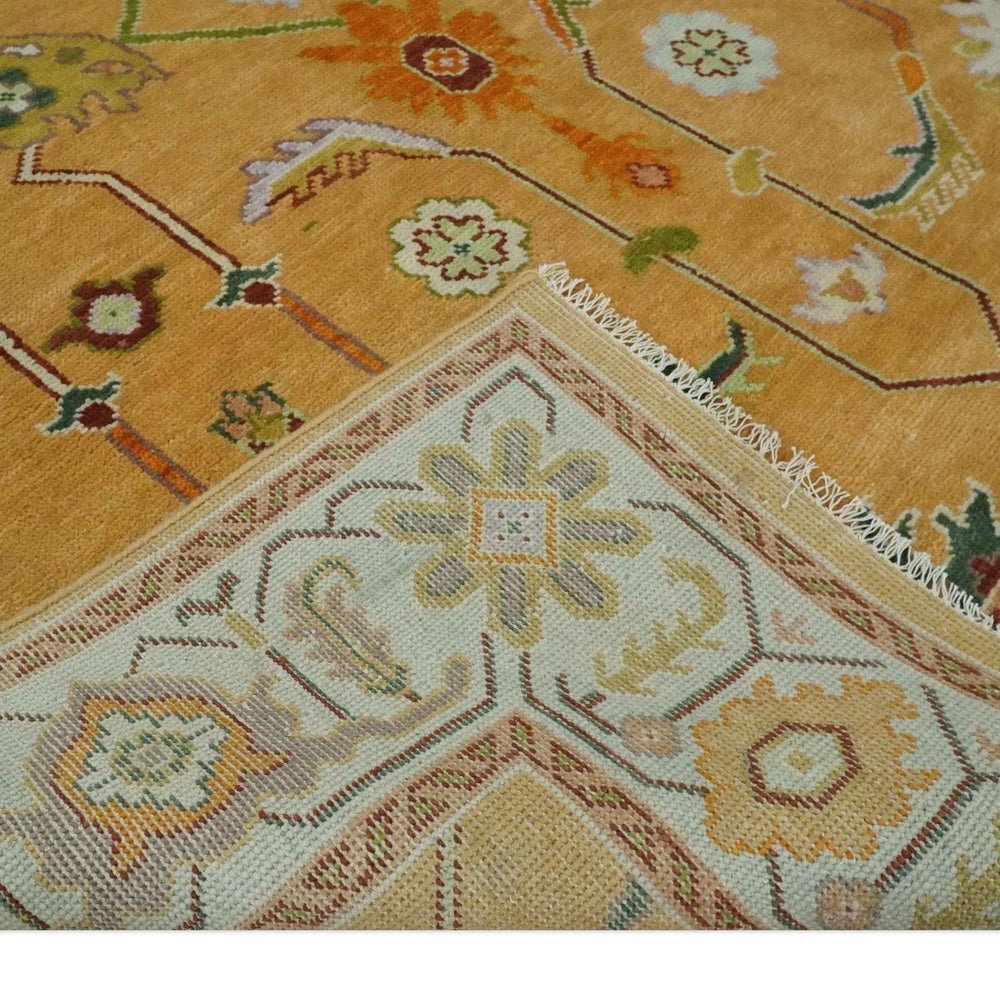 Custom Made Traditional Floral Dark Peach and Ivory Hand knotted Multi Size wool Area Rug