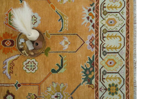Custom Made Traditional Floral Dark Peach and Ivory Hand knotted Multi Size wool Area Rug