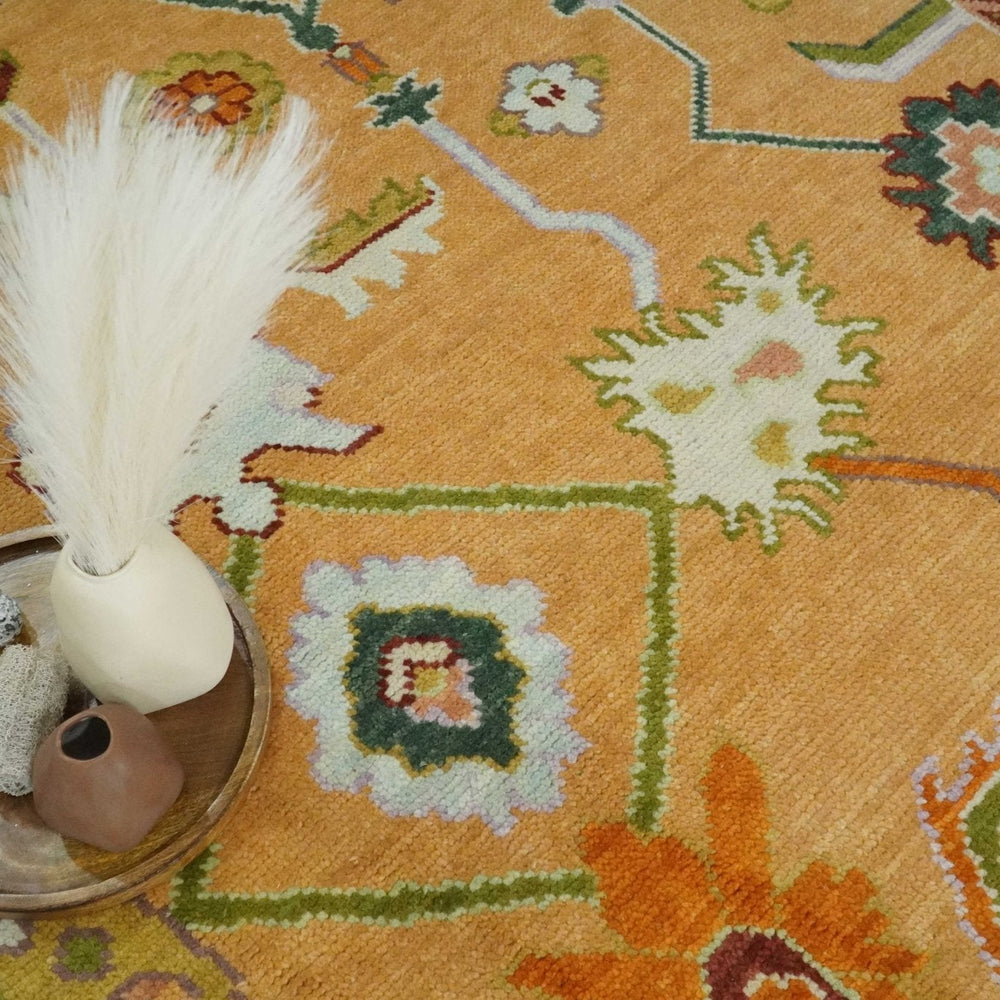 Custom Made Traditional Floral Dark Peach and Ivory Hand knotted Multi Size wool Area Rug