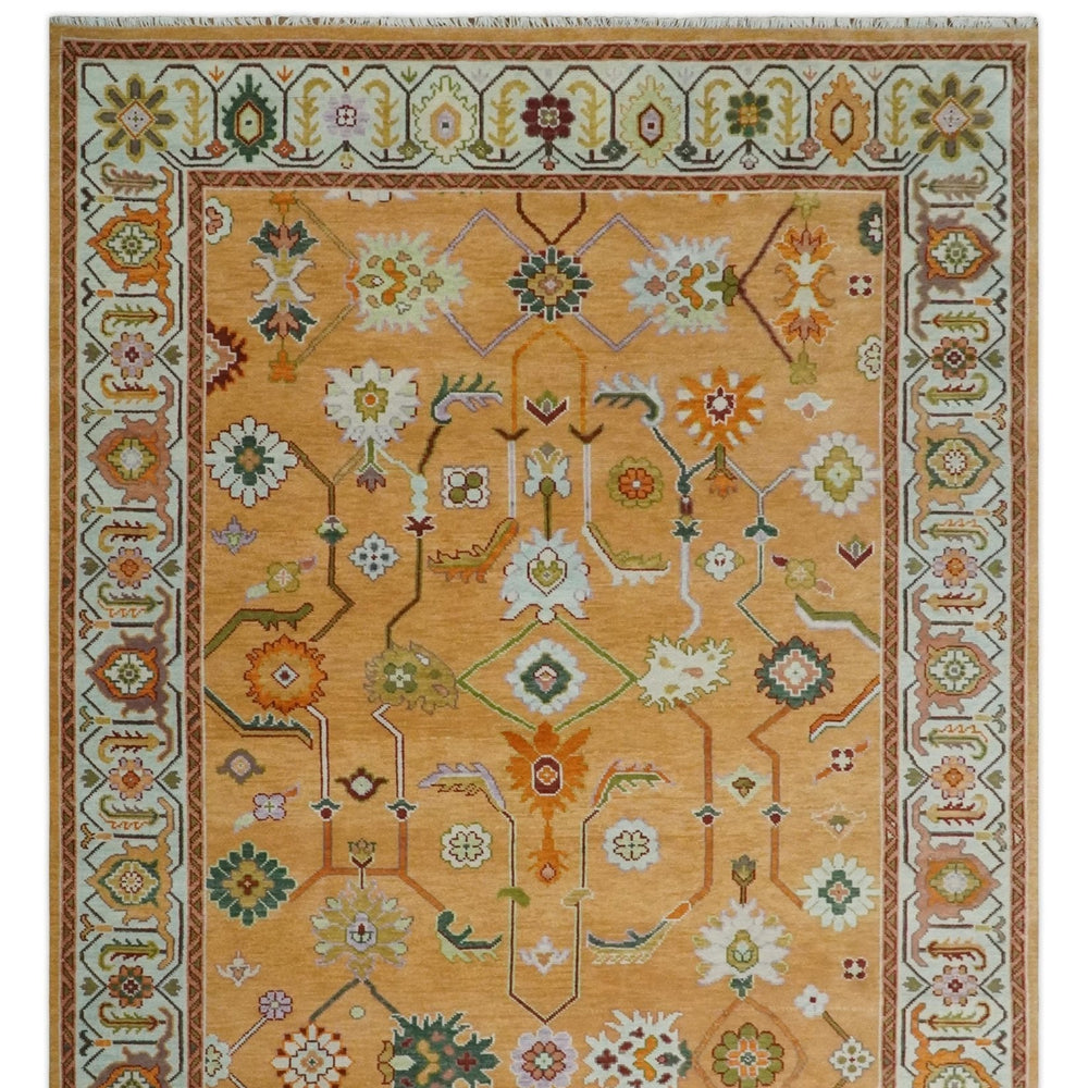 Custom Made Traditional Floral Dark Peach and Ivory Hand knotted Multi Size wool Area Rug