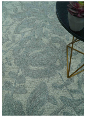 Custom Made Traditional Floral Design Silver And Blue Hand Tufted Wool Area Rug